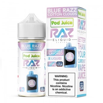 Blue Razz Cotton Clouds Pod Juice RAZ Disposable Collab E-juice 100ml (Freebase)