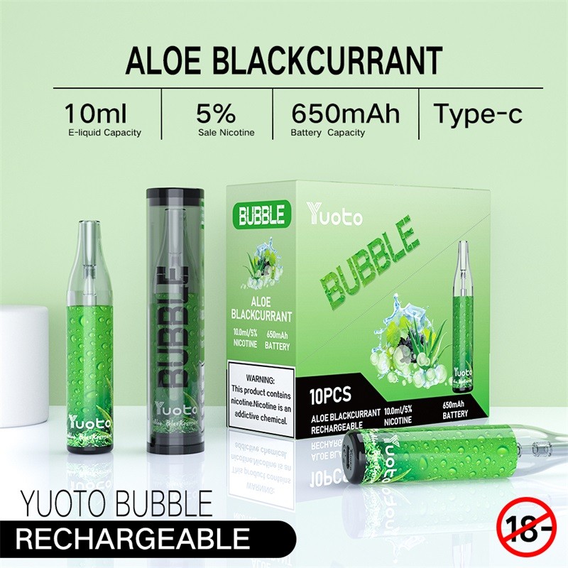 Yuoto Bubble Disposable Vape Kit 10ml 650mAh Aloe Blackcurrant