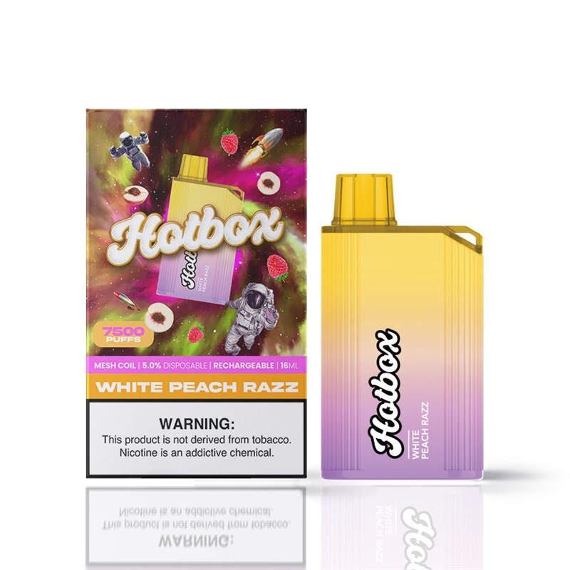 hotbox 7500 puff white peach razz