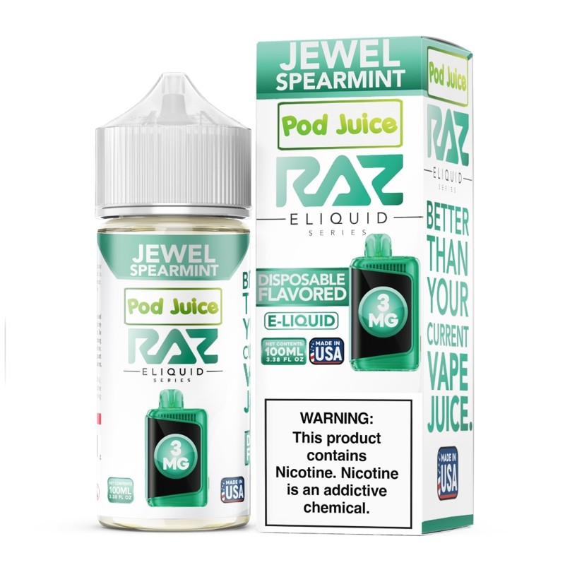 Jewel Spearmint Pod Juice RAZ Disposable Collab freebase nicotine