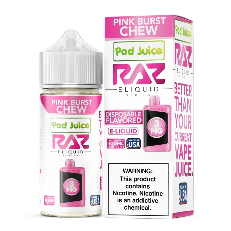 Pink Burst Chew Pod Juice RAZ Disposable Collab freebase nicotine