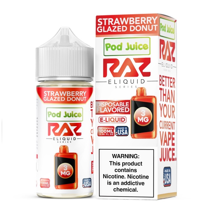 Strawberry Glazed Donut Pod Juice RAZ Disposable Collab freebase nicotine