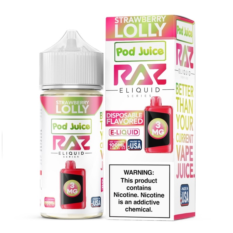 Strawberry Lolly Pod Juice RAZ Disposable Collab freebase nicotine