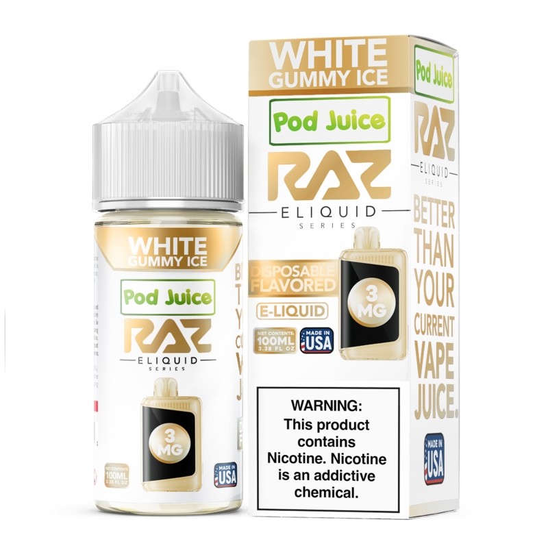 White Gummy Ice Pod Juice RAZ Disposable Collab E-juice freebase