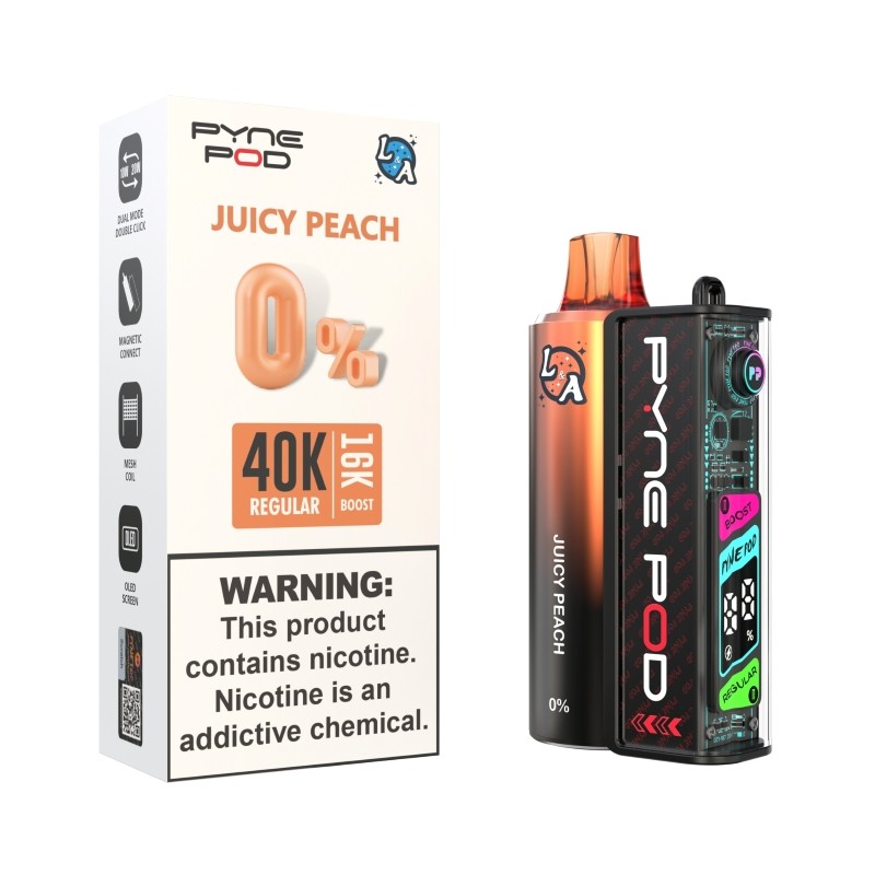 juicy peach pyne pod l&a 40k nicotine free