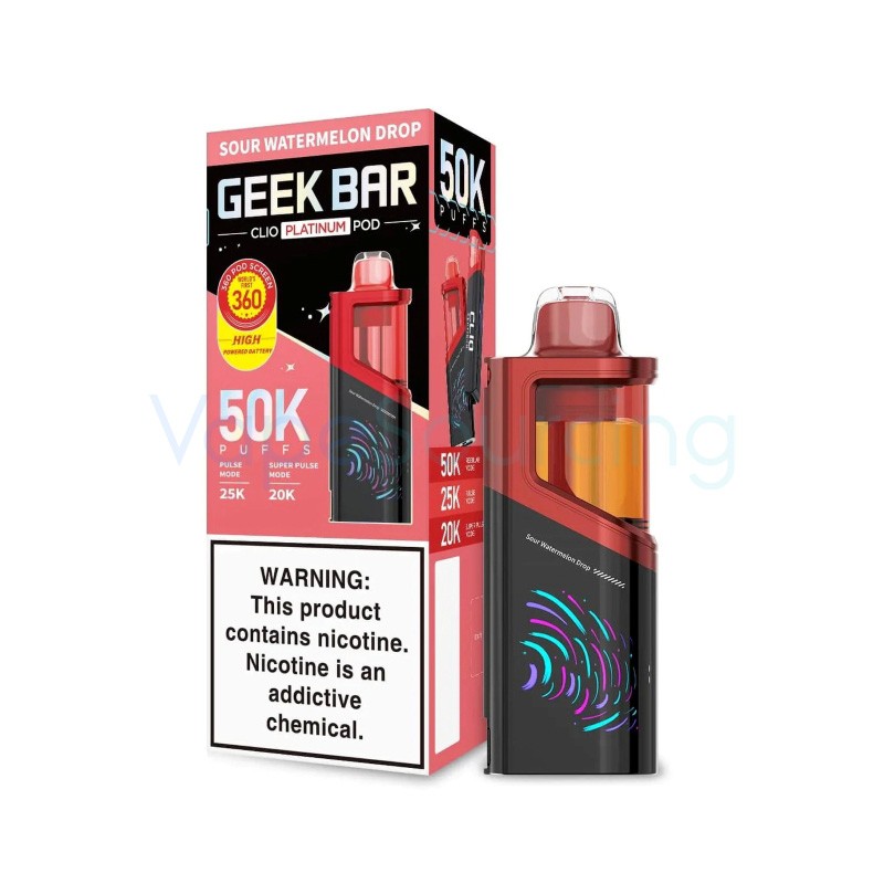 sour watermelon drop geek bar clio platinum 50k disposable pod