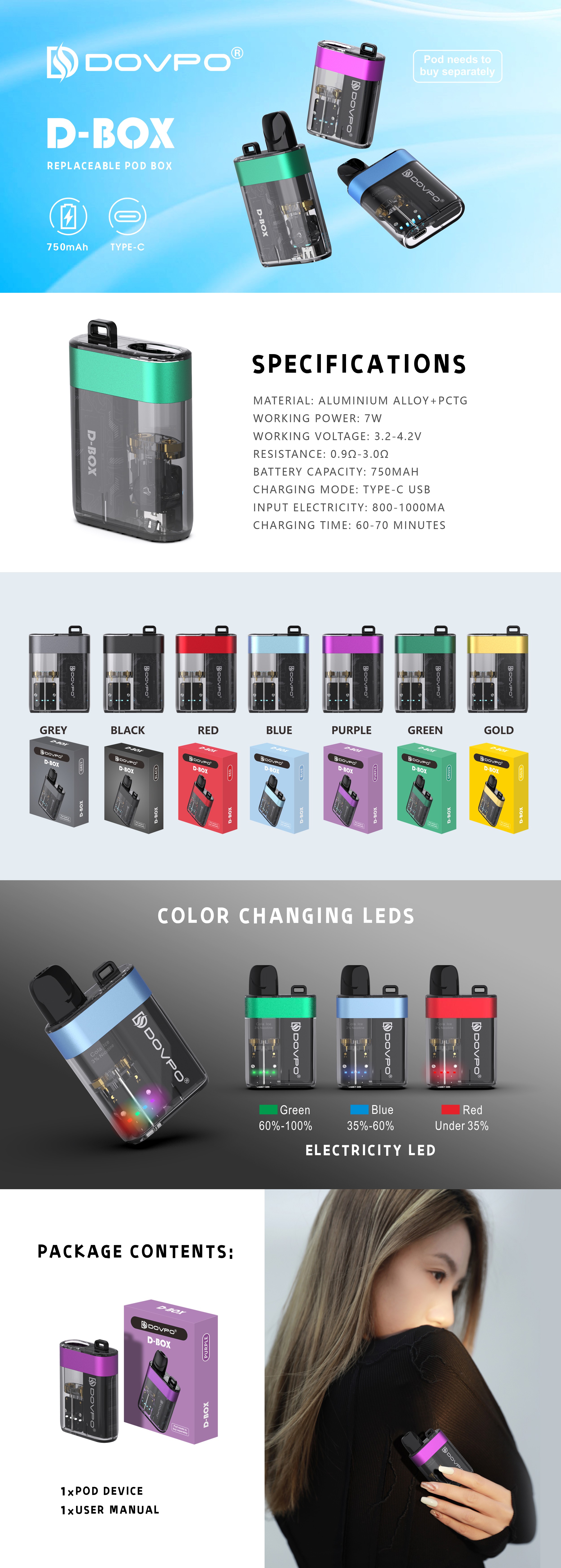 Dovpo DBox Pod Device 750mAh 7W Battery Device Vapesourcing