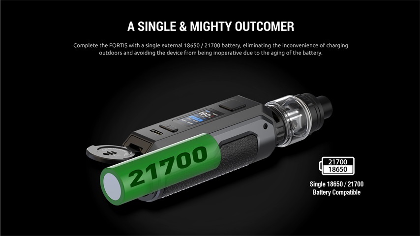 SMOK Fortis Kit powered by single 18650/21700battery