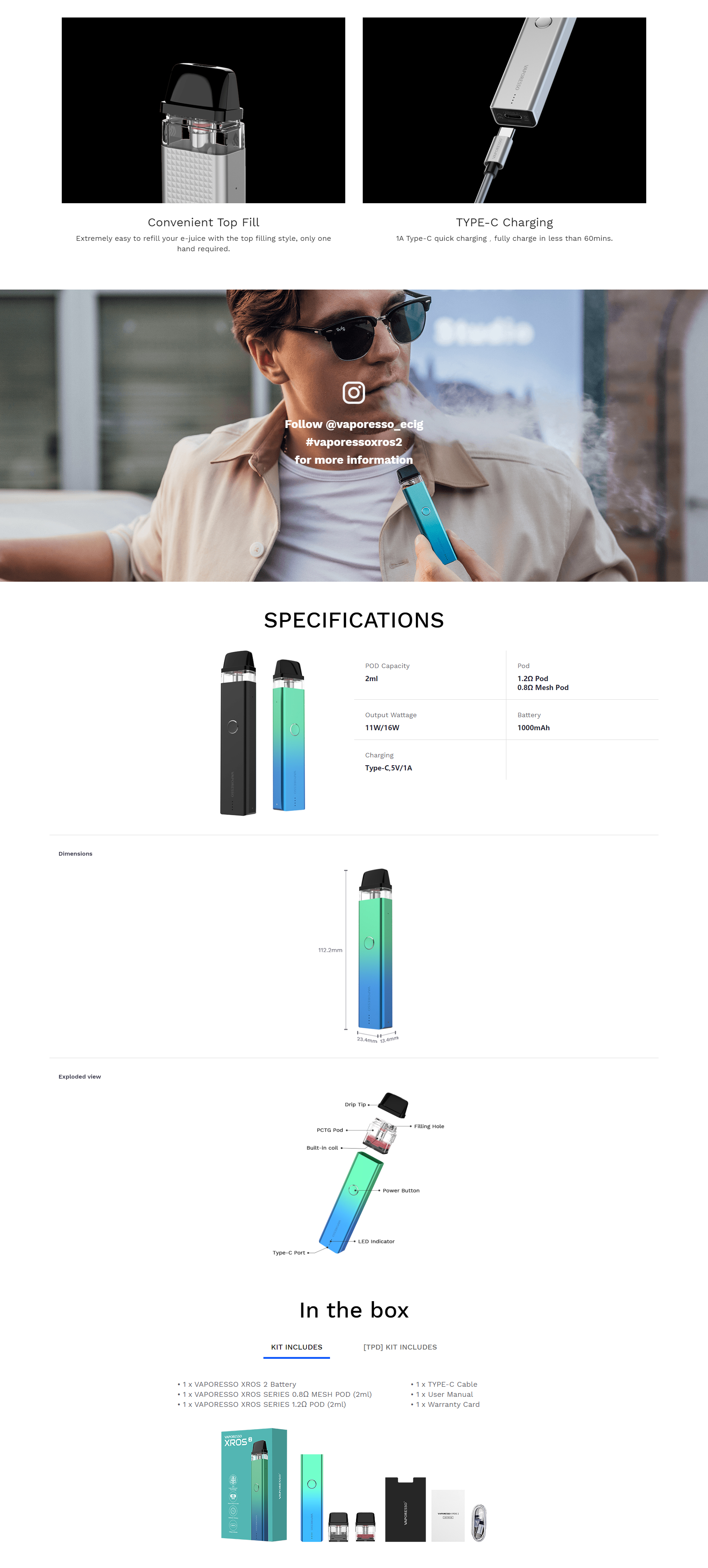 Vaporesso XROS 2 Pod System Kit Specification