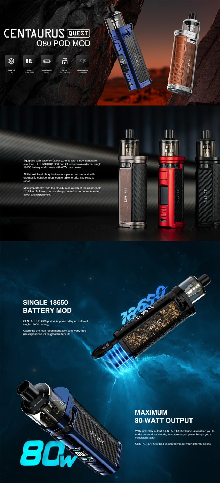 Lost Vape Centaurus Q80 Pod Mod Kit 80W