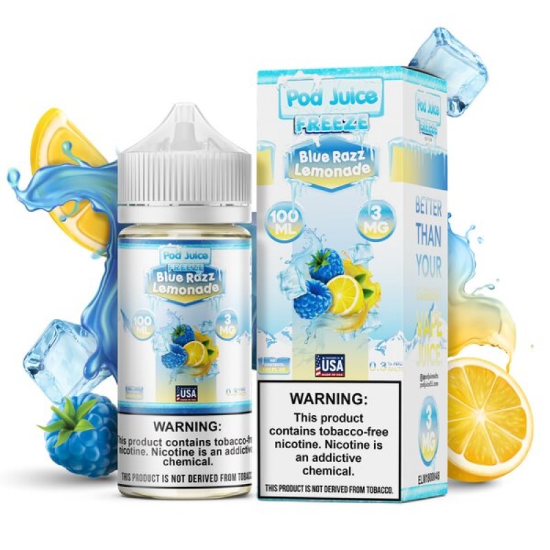 Pod Juice Blue Razz Lemonade Freeze Ejuice 100ml Vapesourcing
