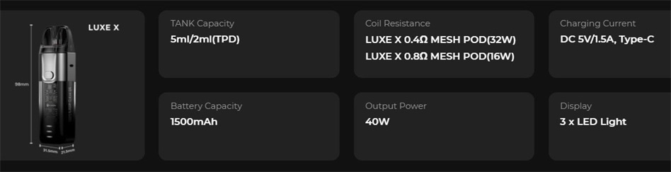 LUXE XR Specification