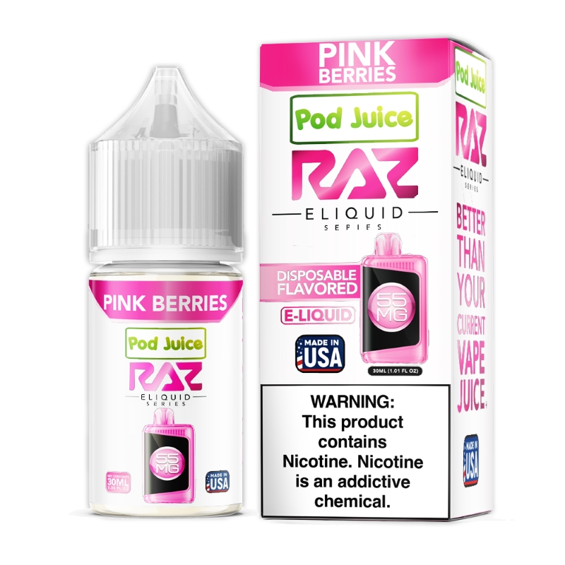 Pink Berries Pod Juice RAZ Disposable Collab Nic Salt E-juice 30ml |  Vapesourcing