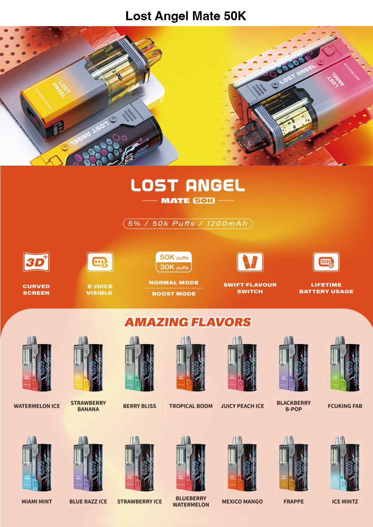 Lost Angel Mate 50K Disposable Vape 20ml 5% (50000 Puffs)