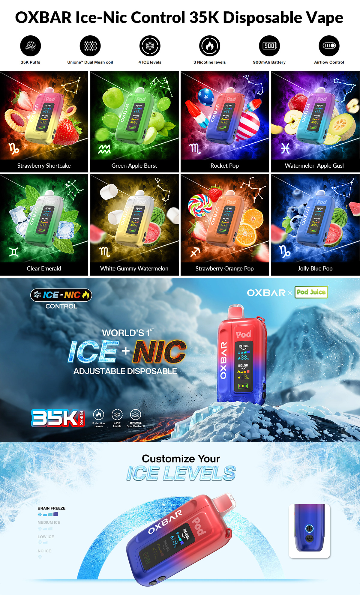 pod juice oxbar ice-nic control 35k for sale