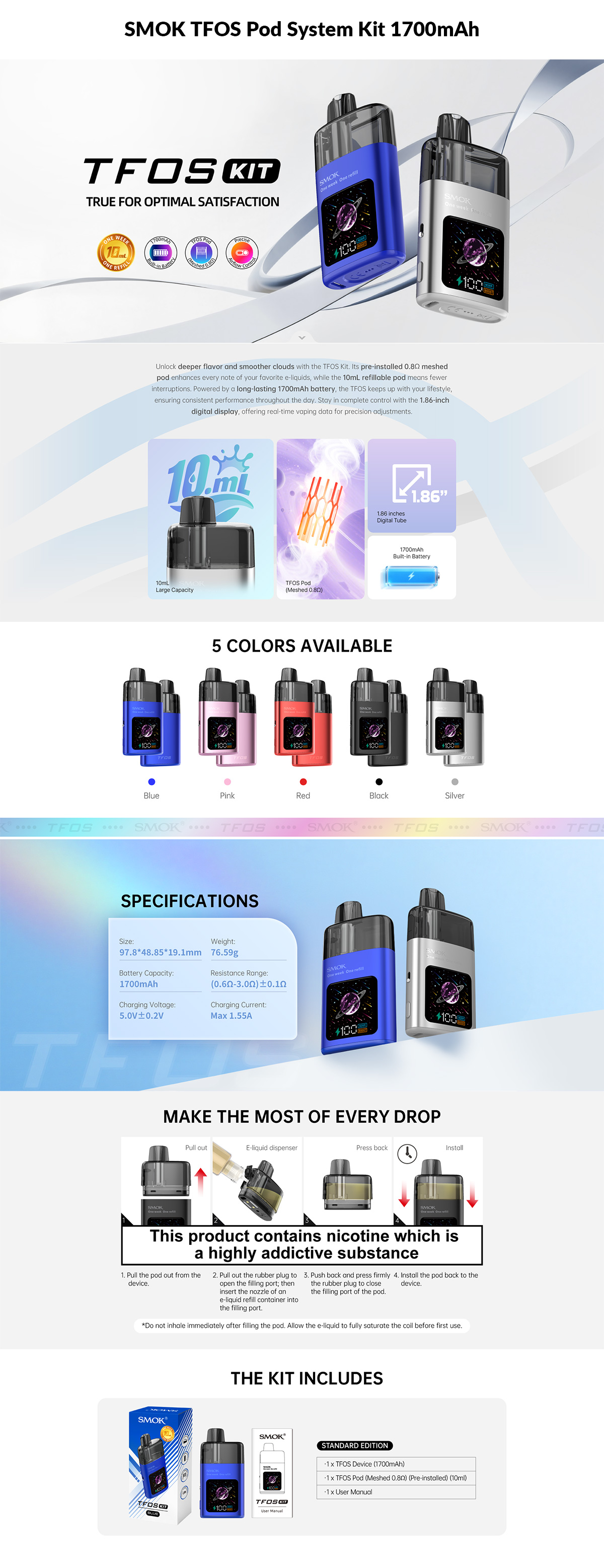 SMOK TFOS Pod System Kit 1700mAh