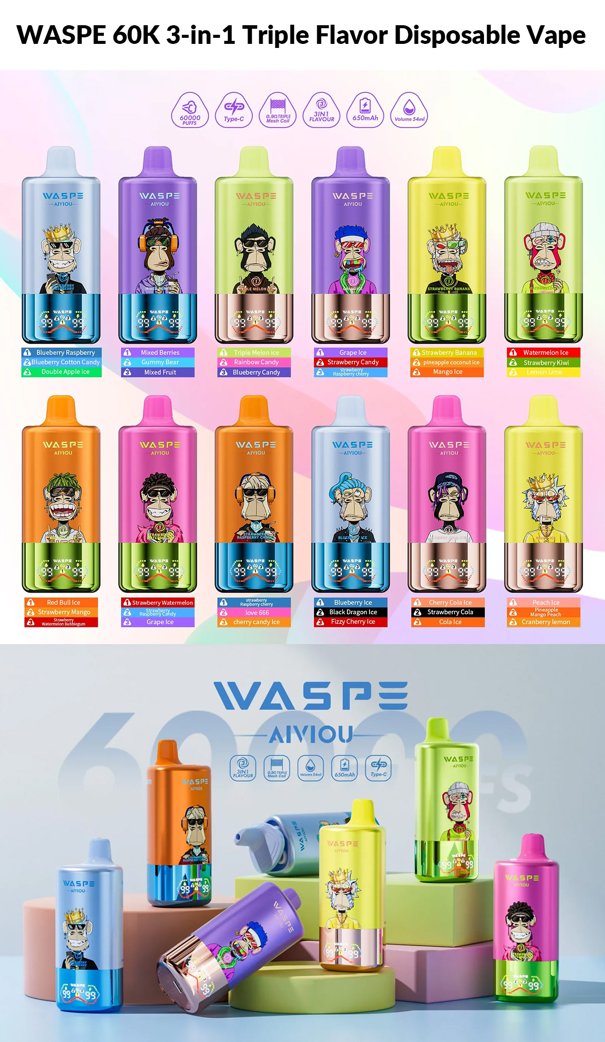 cheap waspe 60k 3-in-1 triple flavor
