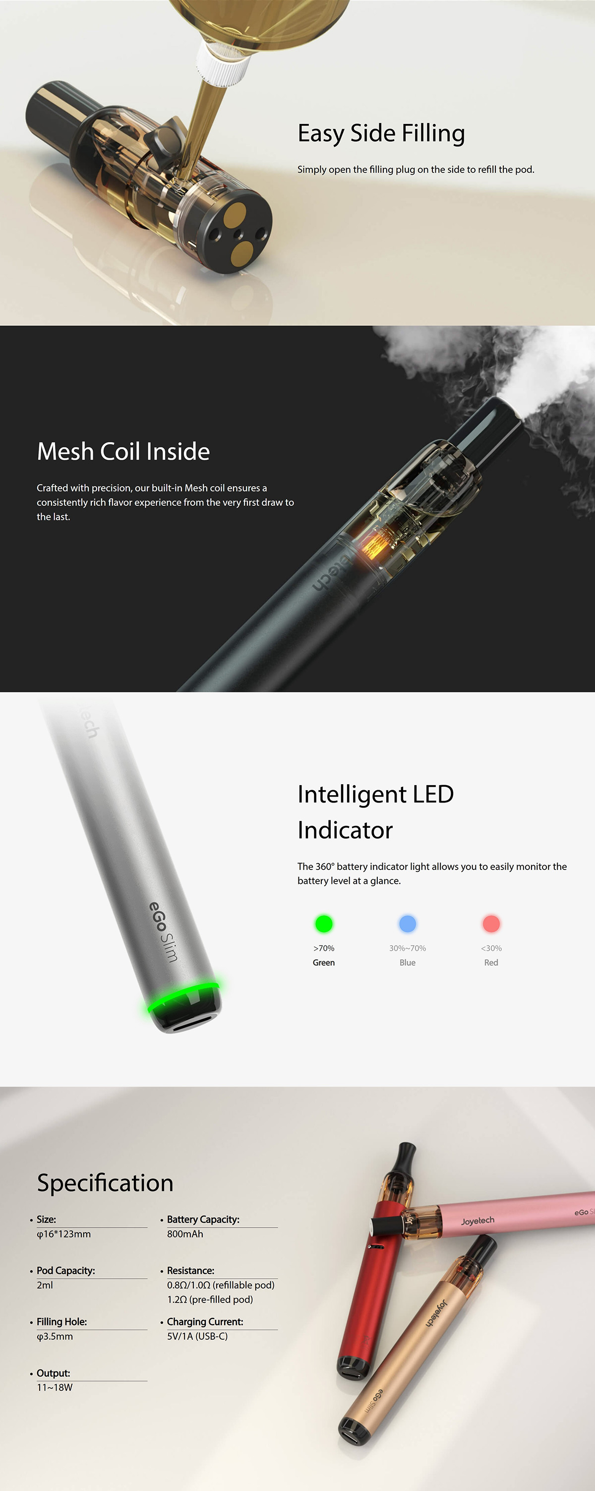 slim refillable vape Joyetech eGo Pod System Kit 800mAh 18W Type:Standard Edition blueberry vape flavor Logic Elec Cig Black